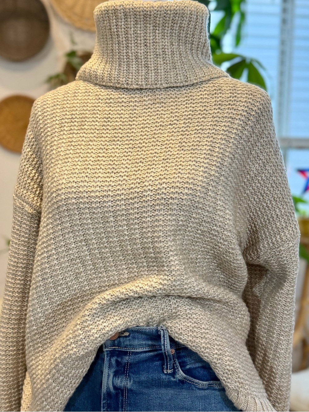 Madewell Oversized Turtleneck Sweater M Oatmeal Chunky Knit Cozy Fall Neutral - Picture 4 of 9